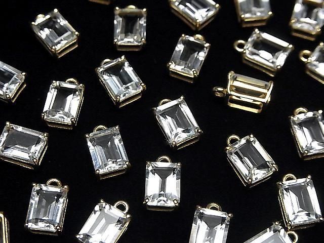 【動画】宝石質ホワイトトパーズAAA 枠留めレクタングルファセットカット8×6mm 18KGP 2個 サムネイル4