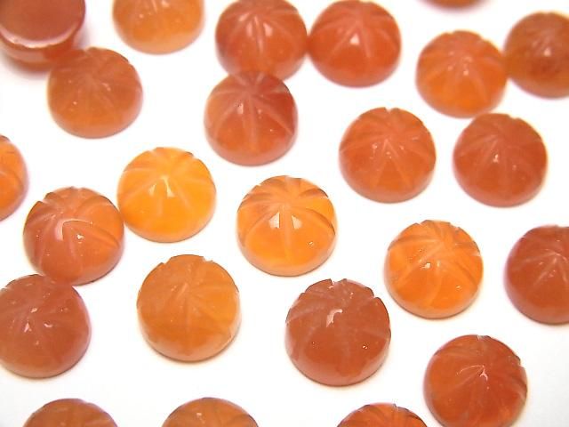 【動画】宝石質カーネリアンAAA 彫刻入りラウンド カボション8×8mm 4個の画像