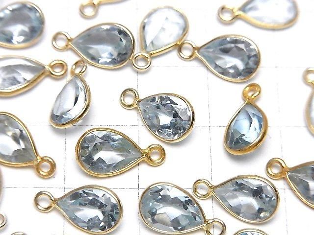 【動画】宝石質スカイブルートパーズAAA- 枠留めペアシェイプファセットカット10×7mm 18KGP 2個 サムネイル3