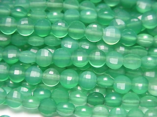 【素晴らしい輝き】グリーンオニキスAAA- コインカット4×4×2mm 1連(約37cm)の画像