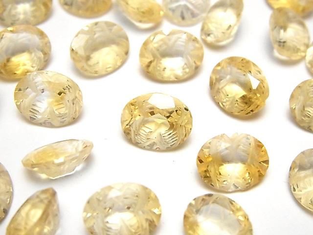 【動画】宝石質シトリンAAA 彫刻入りオーバルファセットカット10×8mm 2粒の画像