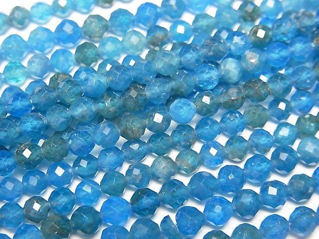 【動画】【素晴らしい輝き】ブルーアパタイトAA+ ラウンドカット4mm 1連(約37cm)の画像