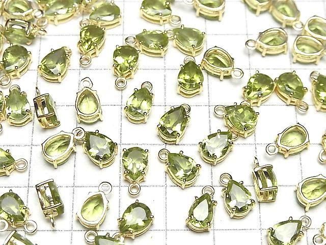 【動画】宝石質ペリドットAAA 枠留めペアシェイプファセットカット8×6mm 18KGP 1個 サムネイル4