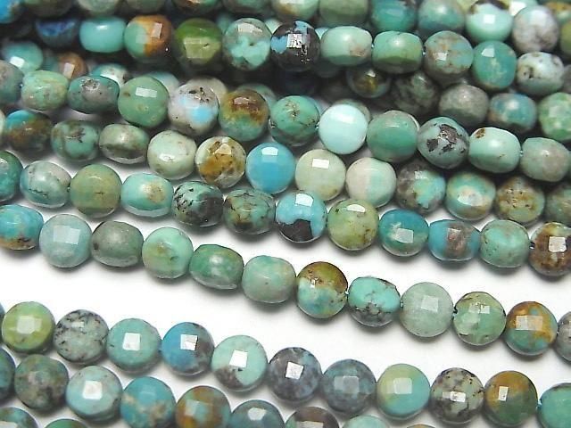 【動画】【素晴らしい輝き】ターコイズAA++ コインカット4×4×3mm 半連/1連(約37cm)の画像