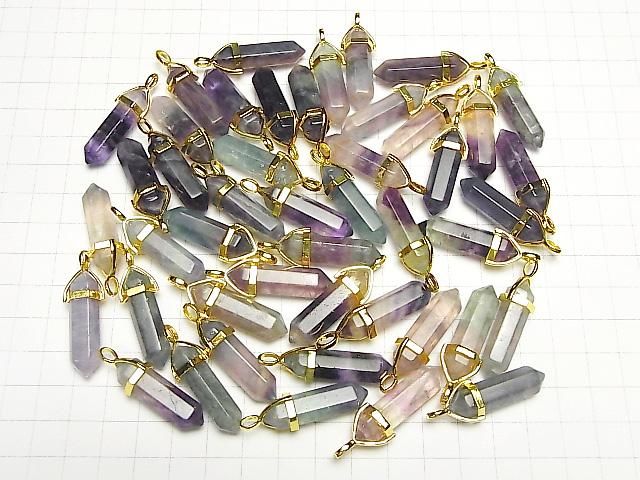 【動画】マルチカラーフローライトAA+ ダブルポイント ペンダントトップ32×8×8mm ゴールドカラー 3個 サムネイル4