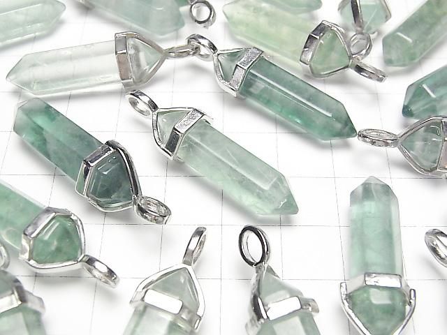【動画】グリーンフローライトAA+ ダブルポイント ペンダントトップ32×8×8mm シルバーカラー 3個 サムネイル3
