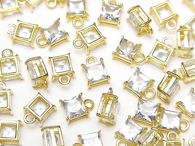 【動画】宝石質アクアマリンAAA 枠留めスクエアファセットカット6×6mm 18KGP 2個の画像