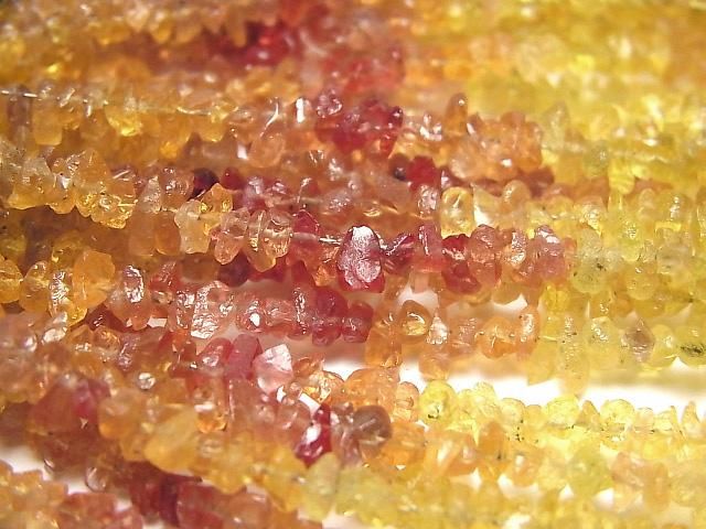 【動画】宝石質イエローオレンジサファイアAA++ チップ(ミニタンブル) 半連/1連(約38cm)の画像