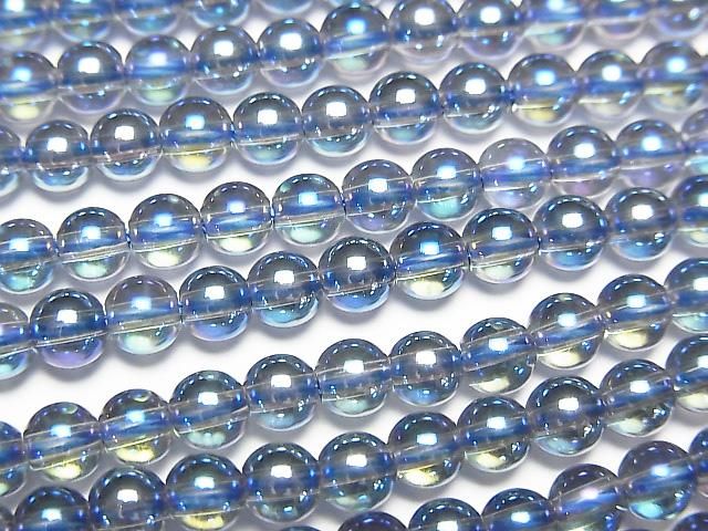 【動画】ブルーフラッシュクリスタル ラウンド4mm 1連(約37cm)の画像