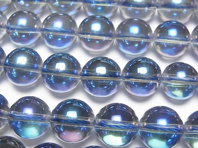 【動画】ブルーフラッシュクリスタル ラウンド10mm 半連/1連(約37cm)の画像