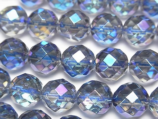 【動画】ブルーフラッシュクリスタル 64面ラウンドカット10mm 1/4連~1連(約37cm)の画像