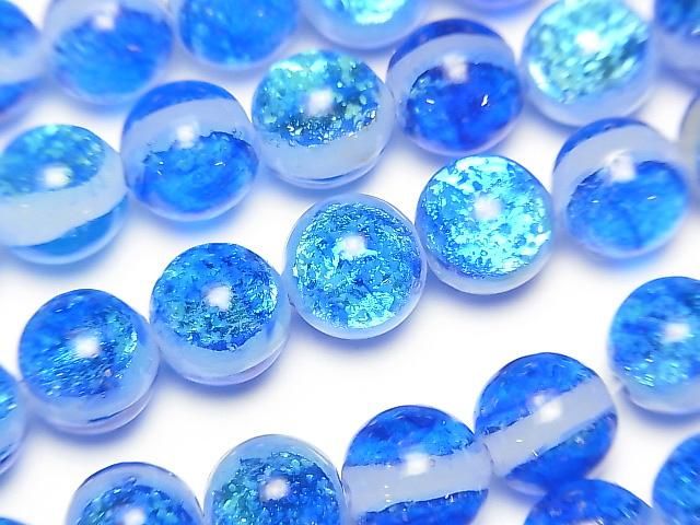 【動画】とんぼ玉 ラウンド10mm 【ミヤコマリン/蓄光タイプ】 1/4連~1連(約36cm)の画像