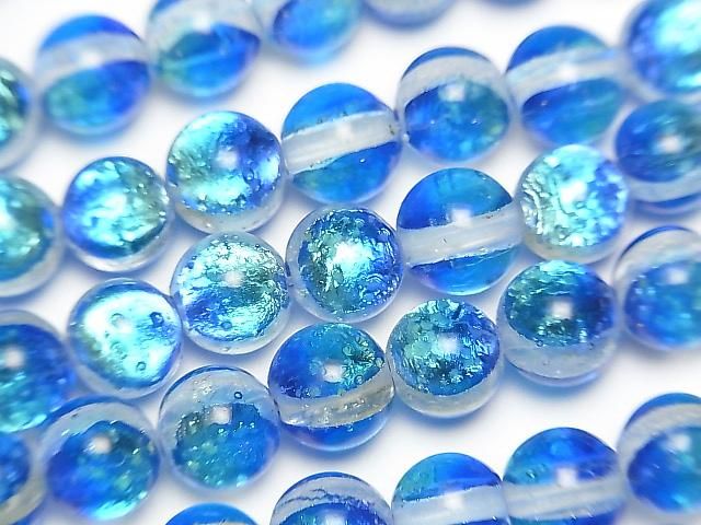【動画】とんぼ玉 ラウンド8mm 【カビラマリン/蓄光タイプ】 1/4連~1連(約36cm)の画像