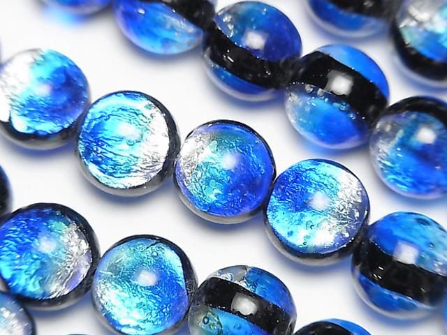 【動画】とんぼ玉 ラウンド12mm 【ヨナグニブルー/蓄光タイプ】 1/4連~1連(約34cm)の画像