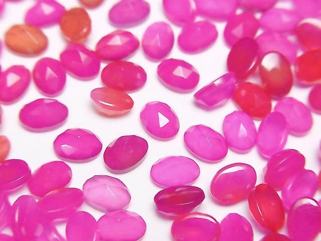 【動画】フューシャピンクカルセドニーAAA オーバル カボションローズカット6×4mm 10個の画像