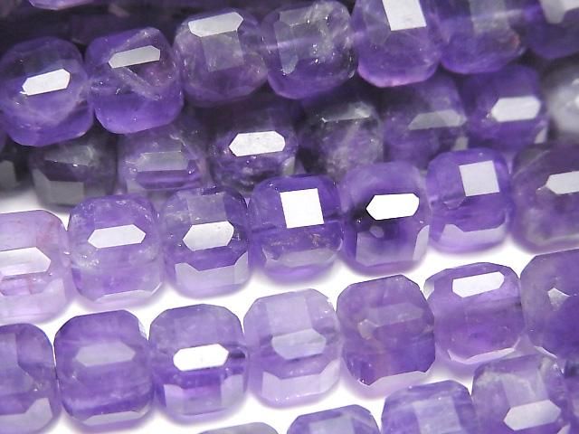 【動画】【素晴らしい輝き】アメジストAA+ キューブカット7×7×7mm 半連/1連(約38cm)の画像