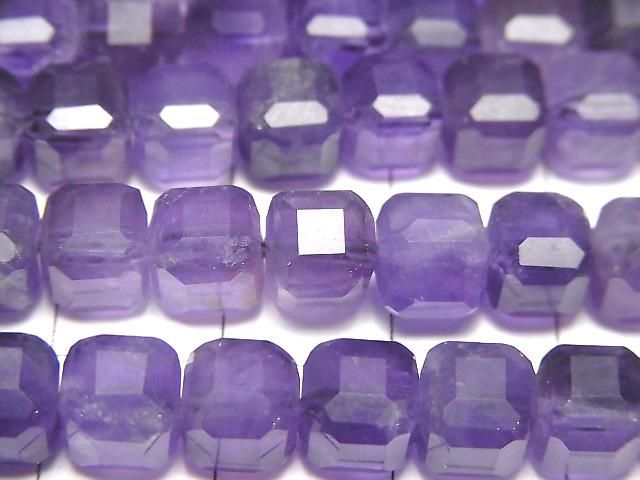 【動画】【素晴らしい輝き】アメジストAA+ キューブカット7×7×7mm 半連/1連(約38cm) サムネイル2