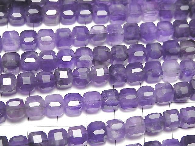【動画】【素晴らしい輝き】アメジストAA+ キューブカット7×7×7mm 半連/1連(約38cm) サムネイル3