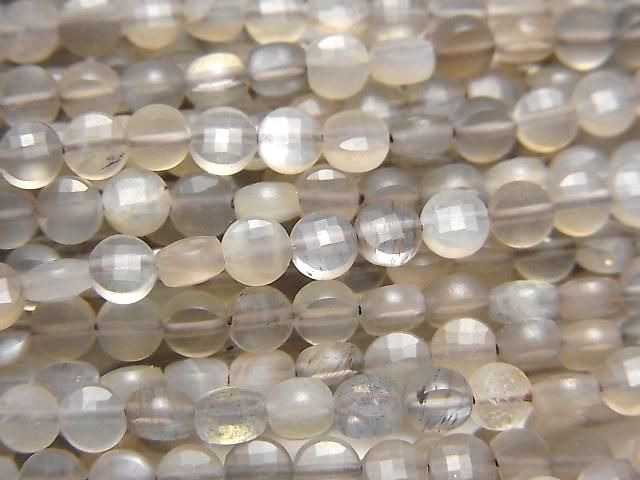 【動画】【素晴らしい輝き】宝石質ライトブラウングレームーンストーンAAA- コインカット4×4×2mm 1連(約37cm)の画像
