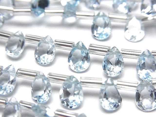 【動画】宝石質スカイブルートパーズAAA ペアシェイプ ファセットカット7×5mm 1連(18粒)の画像