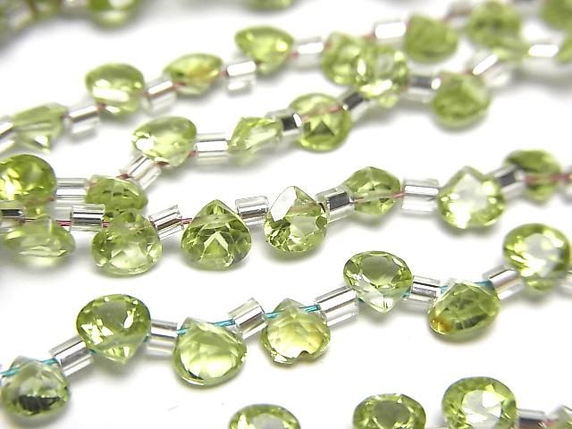【動画】宝石質ペリドットAAA マロン ファセットカット4×4mm 1連(28粒)の画像