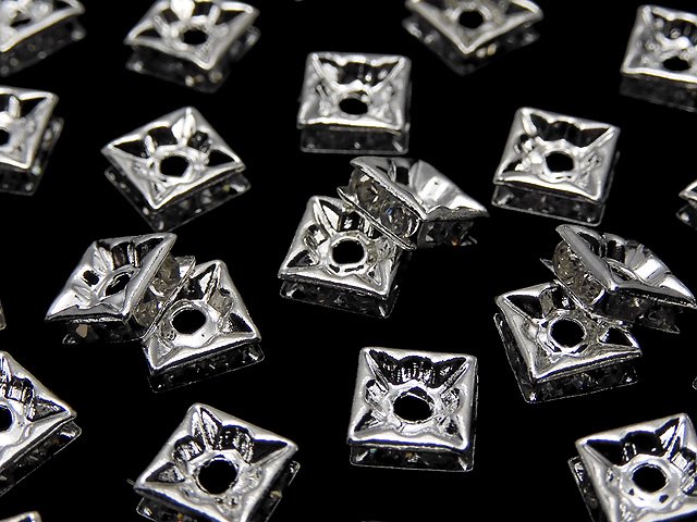 プレシオサ社 スクエアロンデル6×6×2.5mm 【クリア×シルバー】 10個