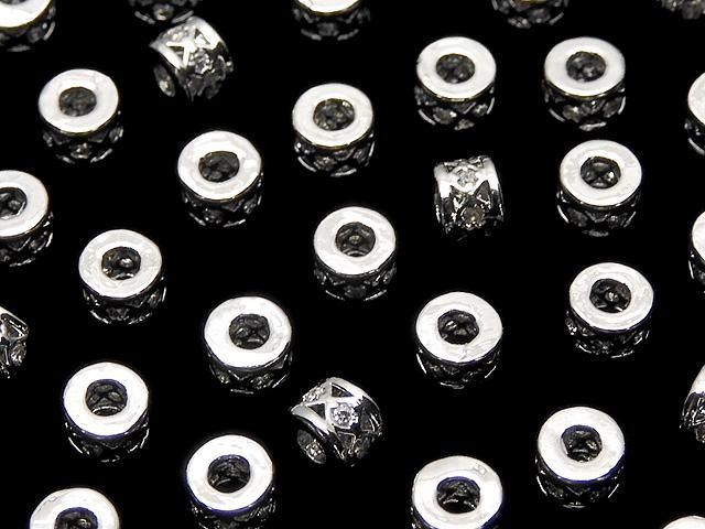 メタルパーツ ロンデル4×4×3mm(CZ付) シルバーカラー 2個の画像