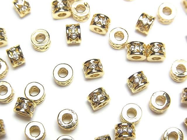 メタルパーツ ロンデル4×4×3mm(CZ付) ゴールドカラー 2個の画像