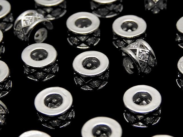 メタルパーツ ロンデル6×6×4mm(CZ付) シルバーカラー 2個の画像