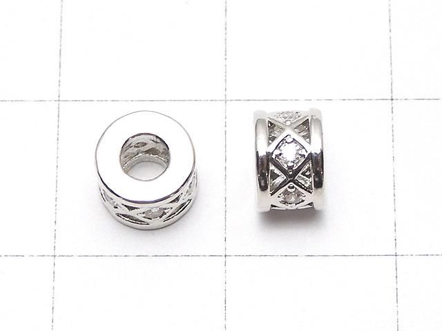 メタルパーツ ロンデル6×6×4mm(CZ付) シルバーカラー 2個 サムネイル2