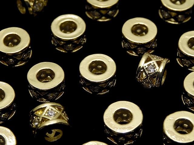 メタルパーツ ロンデル6×6×4mm(CZ付) ゴールドカラー 2個の画像
