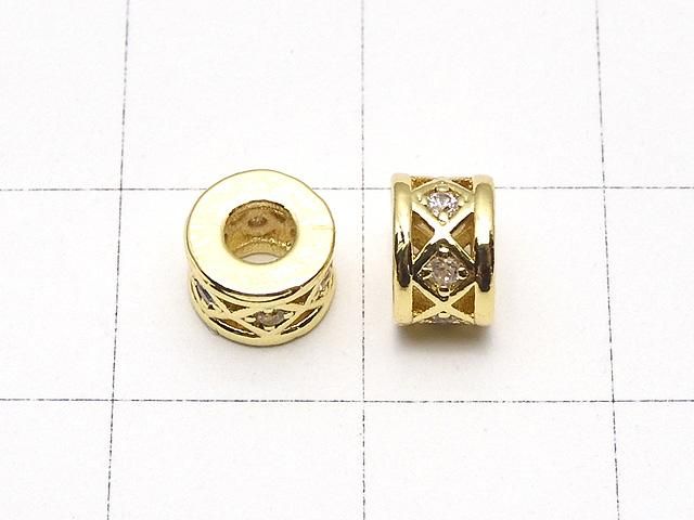 メタルパーツ ロンデル6×6×4mm(CZ付) ゴールドカラー 2個 サムネイル2