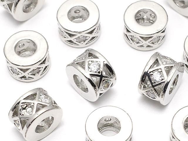 メタルパーツ ロンデル8×8×5mm(CZ付) シルバーカラー 2個の画像