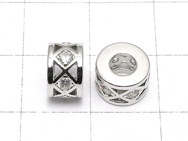 メタルパーツ ロンデル8×8×5mm(CZ付) シルバーカラー 2個 サムネイル2