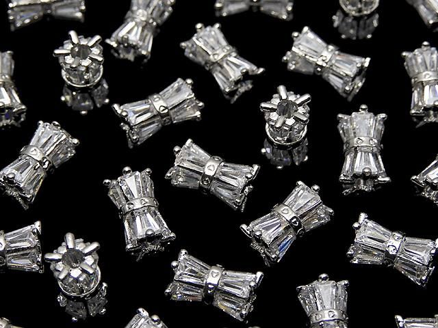 メタルパーツ リボン型チューブ8×5×5mm シルバーカラー(CZ付) 1個の画像