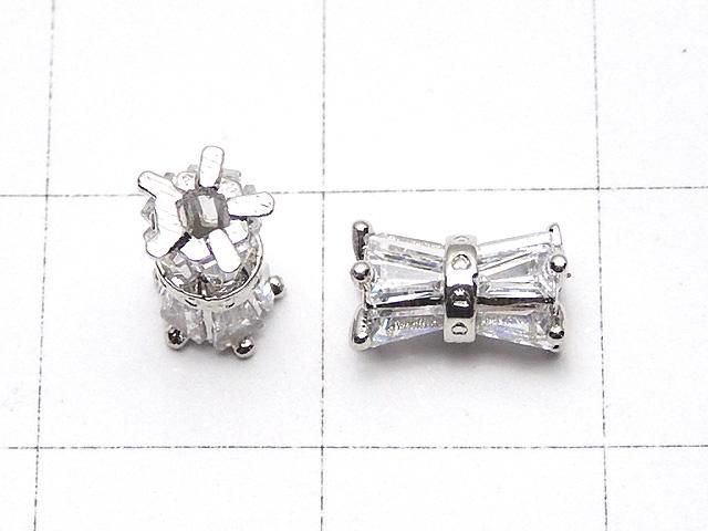 メタルパーツ リボン型チューブ8×5×5mm シルバーカラー(CZ付) 1個 サムネイル2