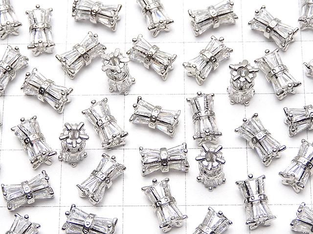 メタルパーツ リボン型チューブ8×5×5mm シルバーカラー(CZ付) 1個 サムネイル3