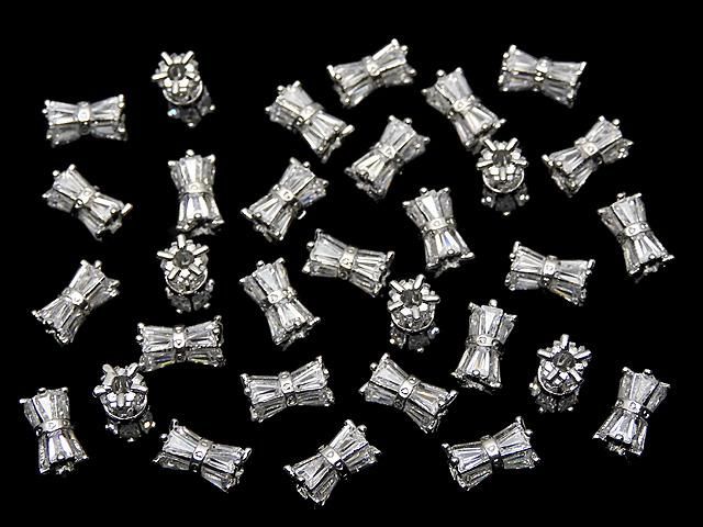 メタルパーツ リボン型チューブ8×5×5mm シルバーカラー(CZ付) 1個 サムネイル4