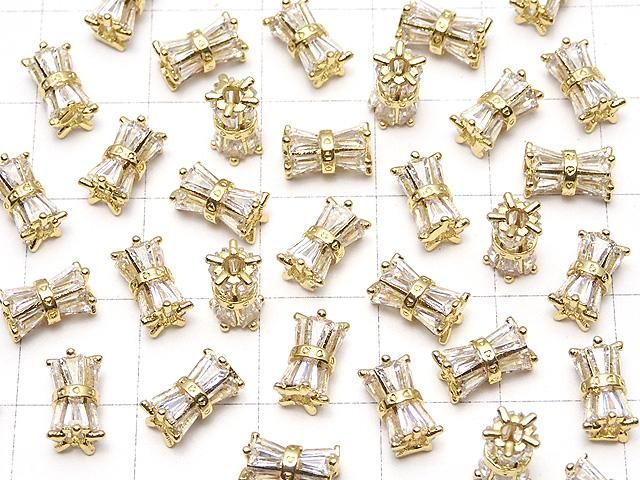 メタルパーツ リボン型チューブ8×5×5mm ゴールドカラー(CZ付) 1個 サムネイル3