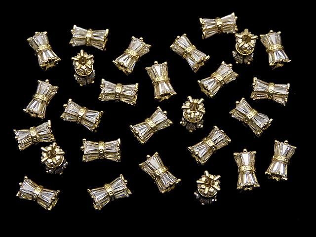 メタルパーツ リボン型チューブ8×5×5mm ゴールドカラー(CZ付) 1個 サムネイル4