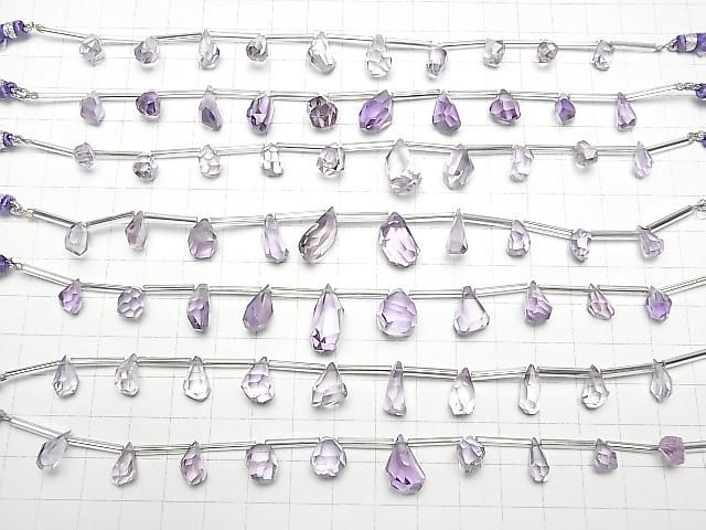 【動画】宝石質ライトカラーアメジストAAA- ラフドロップ ブリオレットカット 1連(9粒) サムネイル4