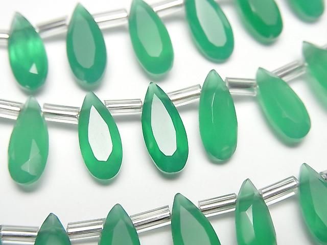 【動画】宝石質グリーンオニキスAAA ペアシェイプ ファセットカット12×5mm 半連/1連(18粒)の画像