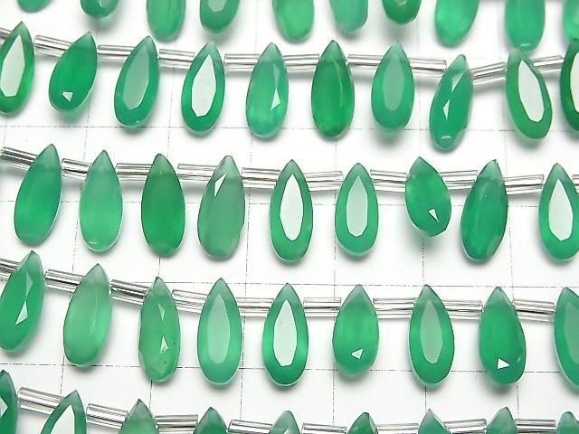 【動画】宝石質グリーンオニキスAAA ペアシェイプ ファセットカット12×5mm 半連/1連(18粒) サムネイル3