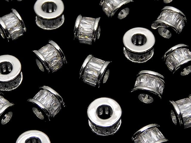 メタルパーツ ロンデル6×6×4.5mm シルバー(CZ付) 2個の画像