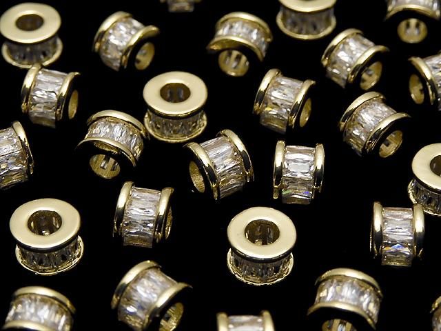 メタルパーツ ロンデル6×6×4.5mm ゴールド(CZ付) 2個の画像