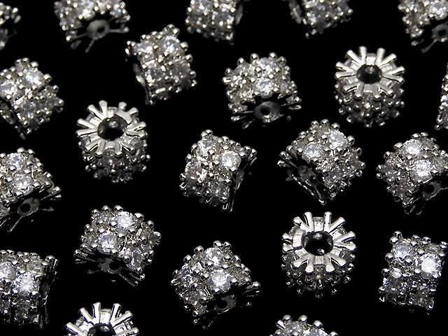 メタルパーツ ロンデル6.5×6.5×5mm シルバー(CZ付) 2個の画像