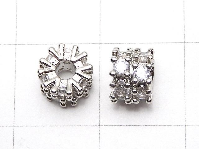 メタルパーツ ロンデル6.5×6.5×5mm シルバー(CZ付) 2個 サムネイル2
