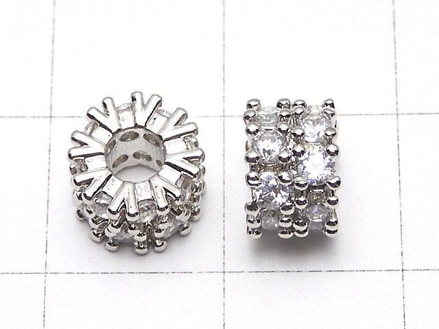 メタルパーツ ロンデル7.5×7.5×5mm シルバー(CZ付) 2個 サムネイル2