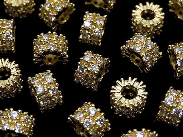 メタルパーツ ロンデル7.5×7.5×5mm ゴールド(CZ付) 2個の画像