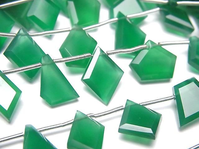 【動画】宝石質グリーンオニキスAAA ファンシーシェイプカット 1連(約14cm)の画像